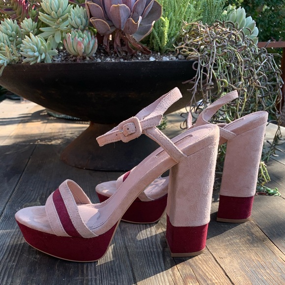 TopShop Suede Platform Sandals pink burgundy NWOB - Picture 1 of 7